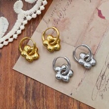18K PVD Gold Plated Stainless Steel Waterproof Flower Charm Earrings - Gold - View 4