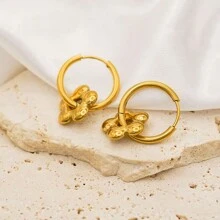 18K PVD Gold Plated Stainless Steel Waterproof Flower Charm Earrings - Gold - View 3