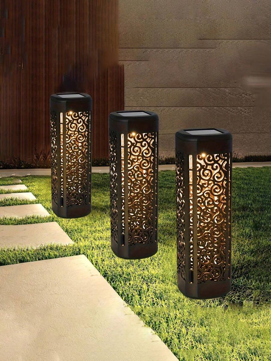 4盞太陽能花園地燈,戶外太陽能路徑燈,自動LED萬聖節聖誕裝飾景觀照明燈,適用於庭院、花園、小徑、草坪、街道、派對、節日居家裝飾 - 黑色 - 查看 1