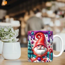 1个圣诞小矮人陶瓷咖啡/茶杯，可爱个性化小矮人设计，带把手，适合感恩节、圣诞节、节日、派对、生日、周年纪念日、圣诞礼物 - 彩色 - 查看 6