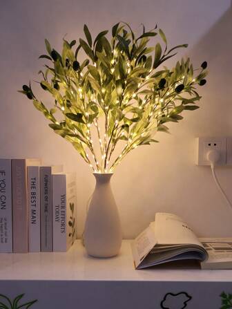 1 pezzo Ramo di olivo artificiale con luce a LED per Natale, festività e varie feste, decorazione per comodino, scaffale per libri, centro tavolo, decorazione per interni ed esterni, decorazione per credenze da cucina, tavoli da pranzo, caffè (batterie non incluse)