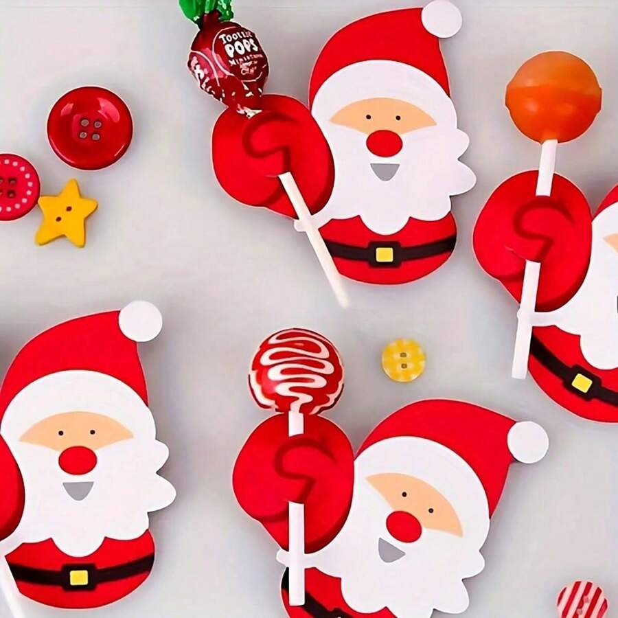 10pcs/50pcs Christmas Candy Packaging, Santa Claus & Penguin Lollipop Paper Card Decoration - Multicolor - View 1