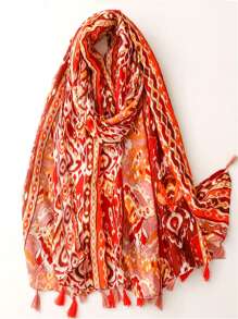 New Breathable Tassel Shawl, Elegant Style Scarf Fashion Women's Silk Scarf With Ditsy Floral Print, Versatile Outdoor Sunscreen Beach Wrap, Suitable For Spring And Summer - Multicolor - View 5