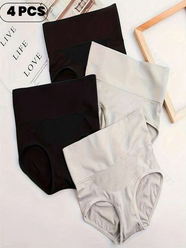 Set de 4 piezas de ropa interior multicolor, pantis de talle alto, conjunto de ropa interior para mujer