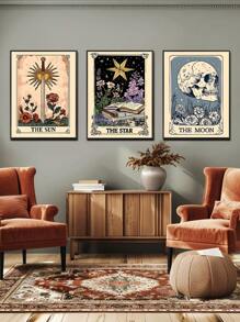 3 件现代艺术海报套装 - 太阳、月亮、星星、波西米亚风格帆布墙艺术印刷品，适用于卧室、客厅、餐厅、办公室、浴室、走廊、咖啡厅、宿舍、墙壁装饰、家居装饰，无框 - 彩色 - 查看 18