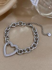 1pc Heart-Shaped Rhinestone Bracelet Stainless Steel Link Bracelet For Women Retro Tennis Bracelets For Daily Party Birthday Christmas Jewelry Valentines,Mom,Mother,Mother's Day,Gift - Multicolor - View 6