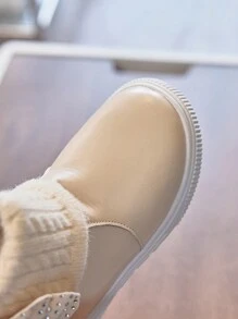 1双米色女童靴，新款秋冬婴儿冬鞋，小女孩鞋，儿童雪地靴，带绒里，防滑，保暖公主靴 - 米色 - 查看 8