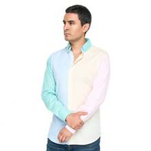 CAMISA HOMBRE MANGA LARGA LISA COMBINACIÓN VERDE, AZUL CIELO, AMARILLO Y ROSA