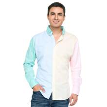 CAMISA HOMBRE MANGA LARGA LISA COMBINACIÓN VERDE, AZUL CIELO, AMARILLO Y ROSA