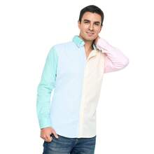 CAMISA HOMBRE MANGA LARGA LISA COMBINACIÓN VERDE, AZUL CIELO, AMARILLO Y ROSA