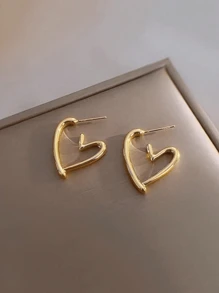 1pair Heart Shaped Hoop Earrings, Elegant Jewelry Gift For Valentine's Day, Daily Wear For Women Valentines,Mom,Mother,Mother's Day,Gift - Gold - View 3