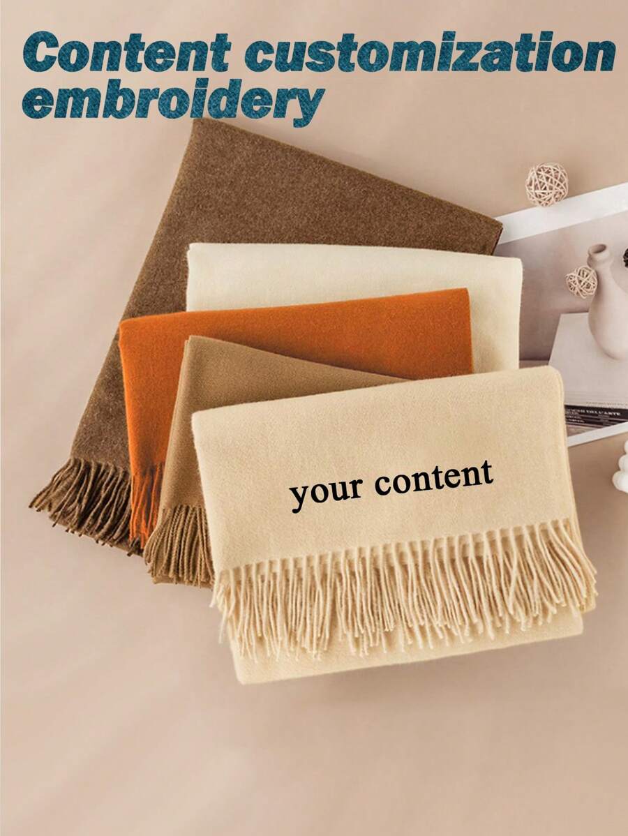 [ Customization ] 1 Thick Autumn/Winter Shawl, Embroidered Personalized Custom Text Content, Elegant And Fashionable Scarf.