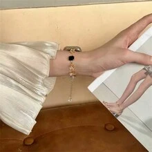 1 件女式黑色宝石镶嵌金属手链，兼容 38/40/41/42/44/45/49 毫米表带，适用于 Ultra/SE/8/7/6/5/4/3/2/1 - 黑寶石 金鍊 - 查看 7
