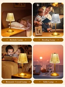 USB 可充电电源三色可调光水晶台灯 LED 玫瑰灯钻石水晶灯，可充电触摸台灯床头灯，床头灯，卧室桌面台灯，客厅餐厅圣诞台灯 - 金色 - 查看 7
