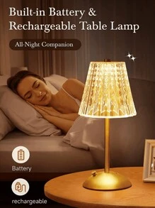 USB 可充电电源三色可调光水晶台灯 LED 玫瑰灯钻石水晶灯，可充电触摸台灯床头灯，床头灯，卧室桌面台灯，客厅餐厅圣诞台灯 - 金色 - 查看 2