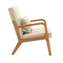 Mid-Century Modern Accent Chair Set Of 2, Upholstered Comfy Lounge Arm Reading Chair With Pillow, Single Sofa Chair With Solid Wood Frame & Soft Cushion For Living Room, Bedroom, Balcony - 卡其色 - 查看 4