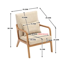 Mid-Century Modern Accent Chair Set Of 2, Upholstered Comfy Lounge Arm Reading Chair With Pillow, Single Sofa Chair With Solid Wood Frame & Soft Cushion For Living Room, Bedroom, Balcony - 卡其色 - 查看 7