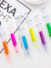 6pcs Creative Syringe Shaped Fluorescent Pen Set With Oblique Tip For Student Stationery - Multicolor - View 3