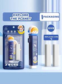 1 Set New Cute Cartoon Push Eraser (With 2 Refills), Push And Pull Debris-Free Eraser, Clean, Students Specifically Designed Eraser, No Traces After Erasing, Creatively Designed Cartoon Appearance, Suitable For Kindergarten, Elementary School Students From 1st To 3rd Grade