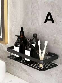 1pc No Drilling Bathroom Shelf, Wall-Mounted Storage Rack, Organizer For Shampoo, Conditioner, Cosmetic - Black - View 12
