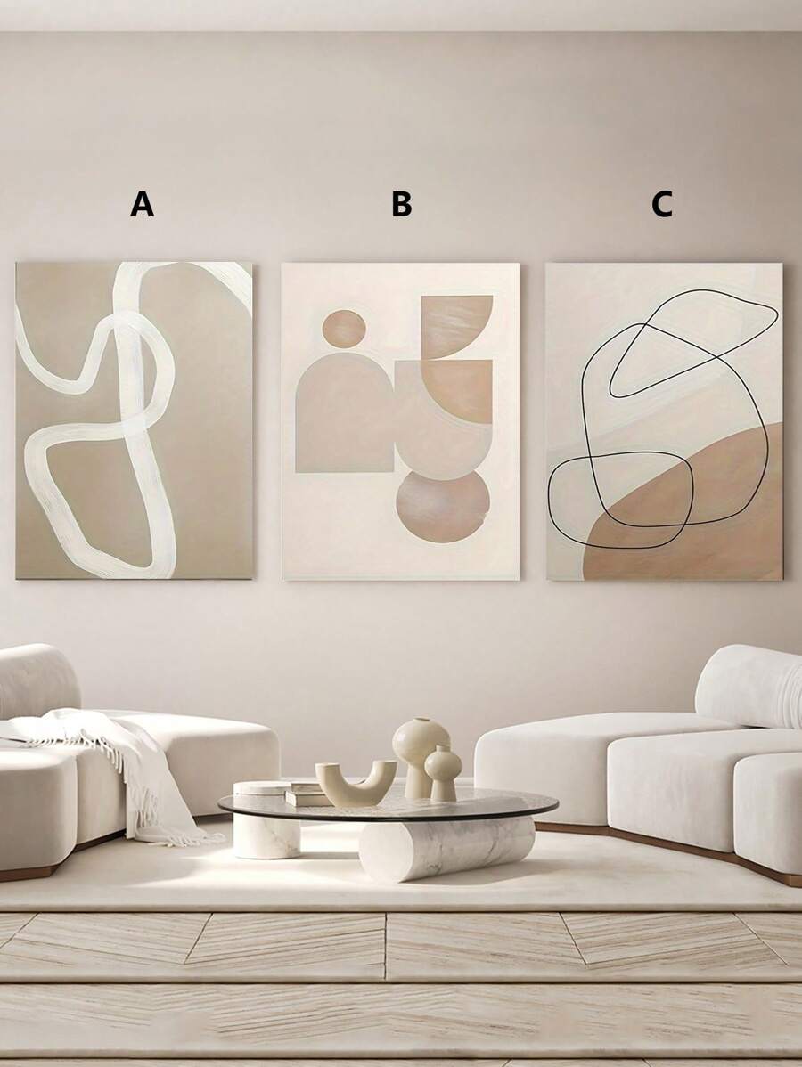 3 件/1 件带框帆布墙艺术海报，采用柔和米色和中性抽象几何形状，线条简洁，具有现代美感，非常适合客厅、卧室、办公室、酒吧墙壁装饰，可直接悬挂 - 彩色 - 查看 1