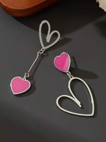 1 Pair Sweet Metal Heart Pendant Earrings, Birthday/Anniversary/Date Gift Valentines,Mom,Mother,Mother's Day,Gift