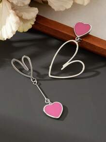 1 Pair Sweet Metal Heart Pendant Earrings, Birthday/Anniversary/Date Gift Valentines,Mom,Mother,Mother's Day,Gift
