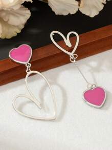 1 Pair Sweet Metal Heart Pendant Earrings, Birthday/Anniversary/Date Gift Valentines,Mom,Mother,Mother's Day,Gift