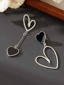 1 对可爱金属心形吊坠耳环，生日/周年纪念日/约会礼物情人节 - 黑色 - 查看 3