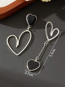 1 对可爱金属心形吊坠耳环，生日/周年纪念日/约会礼物情人节 - 黑色 - 查看 5