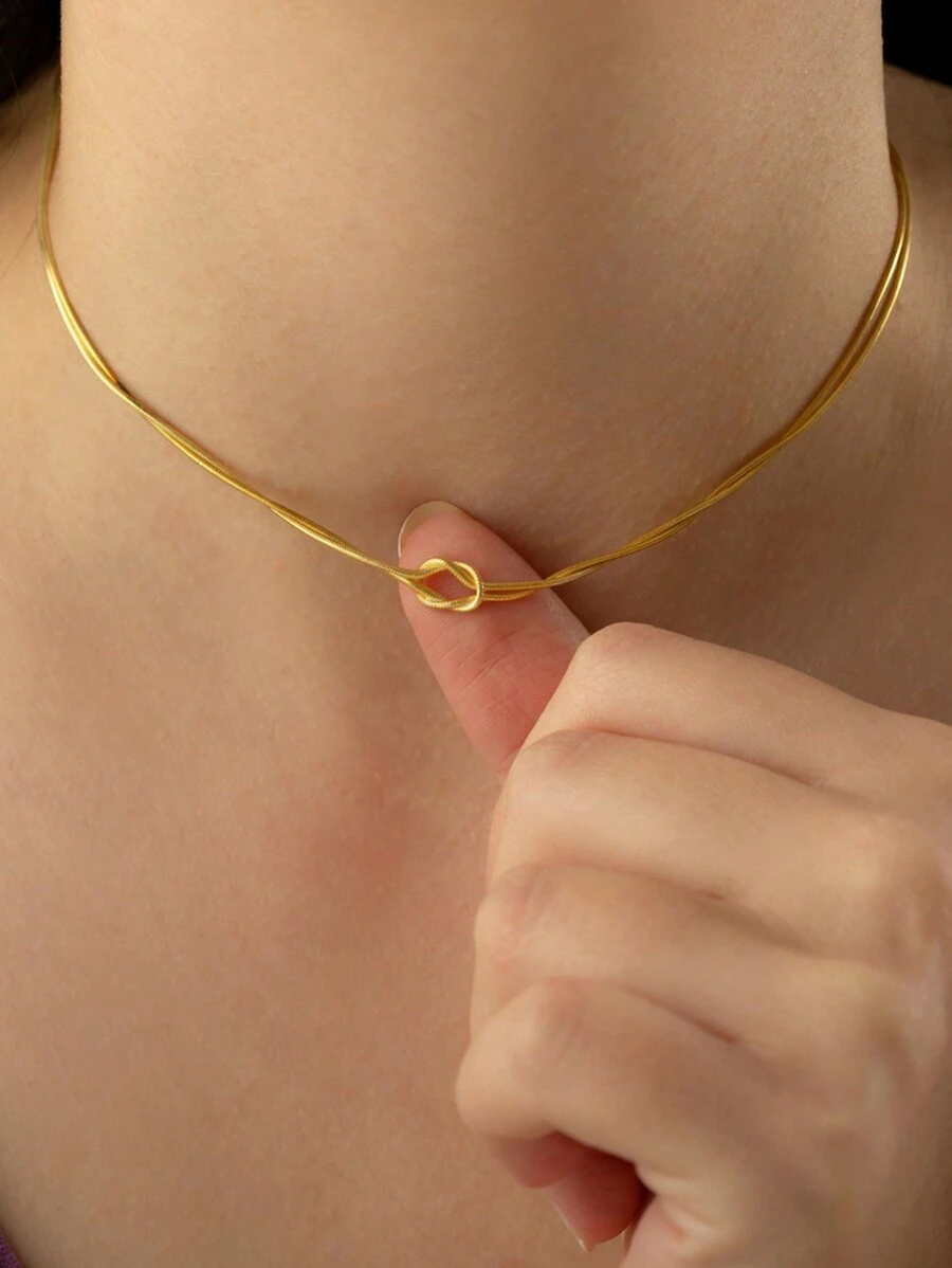 Nooxian 1 pieza Collar de acero inoxidable dorado nudoso para mujeres, regalo de San Valentín