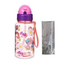 1pc 500ml Cute Cartoon Print Water Bottle With Straw For School Leak Proof & Easy Clean & Carry Handle, For Outdoor, Camping