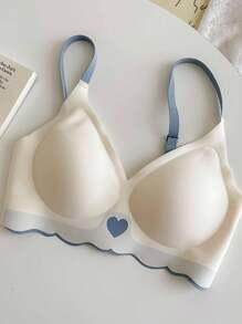 QXCQ Women's Love Detail Underwear, Invisible, Non-Wired, Wrinkle-Free, Anti-Sagging, Push-Up, Comfortable, Lingerie