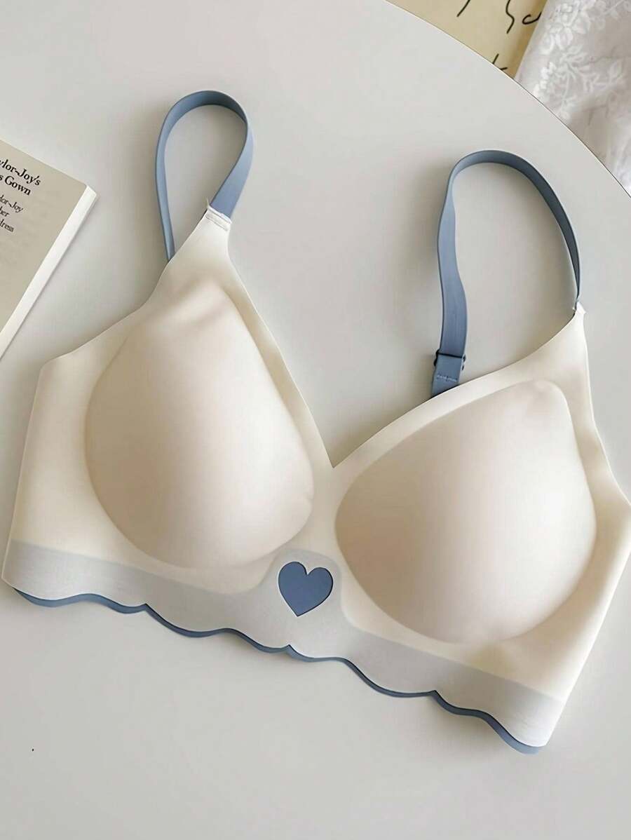 QXCQ Women's Love Detail Underwear, Invisible, Non-Wired, Wrinkle-Free, Anti-Sagging, Push-Up, Comfortable, Lingerie