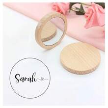 Espejo de maquillaje de madera simple personalizado, regalo personalizado para dama de honor, espejo de madera para dama de honor