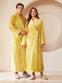1pc Extra Long Flannel Bathrobe, Adult Bathrobe, Flannel Bathrobe, Suitable For Resorts, Hotels, SPAs, Beauty Salons, Quick Drying, Loose Fit, Multiple Colors, Minimalist Design, Bathroom Essentials, Home Goods Summer Wedding Home Bathroom Decor Back To School