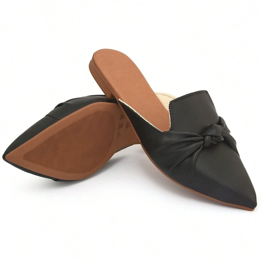 Women's Mule Flats Moccasin Shoes Muller Pointed Toe Bow Black - màu đen - Xem 1