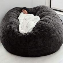 Bean Bag Chair Cover(No Filler) Soft Faux Fur Stuffed Animal Bean Bag Storage, 7FT Fluffy Plush Bean Bag Chair Cover Washable, Comfy Bean Bag Chairs For Adults Kids Teens - màu đen - Xem 2