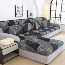 1 件弹力灰黑格子印花沙发座套，沙发套，防尘，防滑，保护沙发垫，适用于客厅、卧室、书房带垫沙发 - 黑方-笠套款 - 查看 7