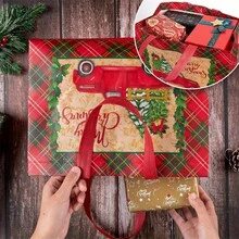 4 件/12 件，圣诞格子大手提袋带手柄可重复使用红色购物袋无纺布袋黑色绿色格子礼品袋卡车花环防水派对礼品袋可重复使用的礼品袋，派对用品，轻便实用，多功能礼品袋圣诞装饰圣诞装饰圣诞礼物圣诞派对用品圣诞礼品袋圣诞袋圣诞贴纸 - 彩色 - 查看 4