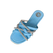 Women's Flat Slip-On Sandals With Double Satin And Glitter Straps