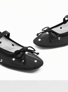 Giày ba lê DREAM PAIRS thời trang cho nữ, lưới đính đá, thoáng khí, trong suốt, thoải mái, thanh lịch, quai đeo mắt cá chân co giãn, mũi vuông, ngày lễ tình nhân - màu đen - Xem 6