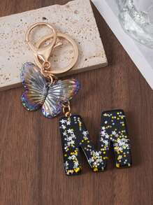 1pc Creative Letter Stone Resin Butterfly Tassel Key Chain Key Fob - Black - View 9