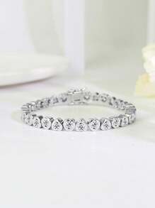 1 件时尚法式优雅简约百搭高端别致实惠热销珠宝闪亮锆石铜镀白金/金色手链，适合任何场合，女士派对珠宝配饰，服装搭配，情人节礼物，妈妈，母亲，母亲节，礼物 - 心形 - 查看 14