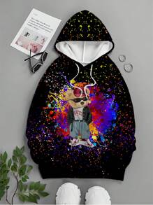 Graphic Hoodie Sweatshirt With Cool Bear & Sunglasses Print, Casual Design, Stretchy Fabric, Comfortable For Spring And Autumn