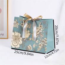 1pc Creative Holiday Gift Packaging Bag, Ribbon Bow Handle Paper Bag, Valentine's Day Gift Packaging Bag, Birthday Gift Bag, Christmas Valentine Day