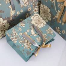 1pc Creative Holiday Gift Packaging Bag, Ribbon Bow Handle Paper Bag, Valentine's Day Gift Packaging Bag, Birthday Gift Bag, Christmas Valentine Day