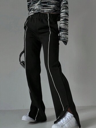 女士松紧腰直筒裤，修身百搭休闲裤