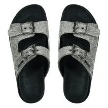 Women's FlatForm Slide Sandal Shiny Rhinestone Summer Anatomical Comfortable New Release - 銀色 - 查看 4