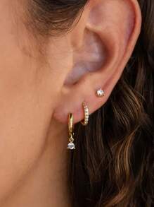 Bộ 3 khuyên tai mạ vàng 14K, kiểu dáng tinh tế gồm khuyên tai đinh, khuyên tai vòng và khuyên tai sụn dành cho nữ, ít gây dị ứng, khuyên tai nhỏ nhắn, bộ khuyên tai, món quà tuyệt vời cho Halloween, Giáng sinh, dành cho phụ nữ. - 3 miếng vàng - Xem 11